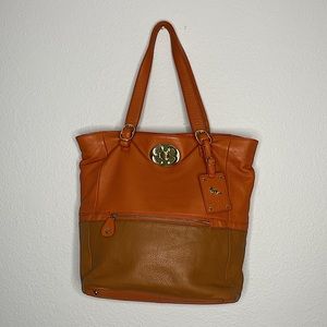 EMMA FOX Leather Orange Tan Color Block Shoulder Bag